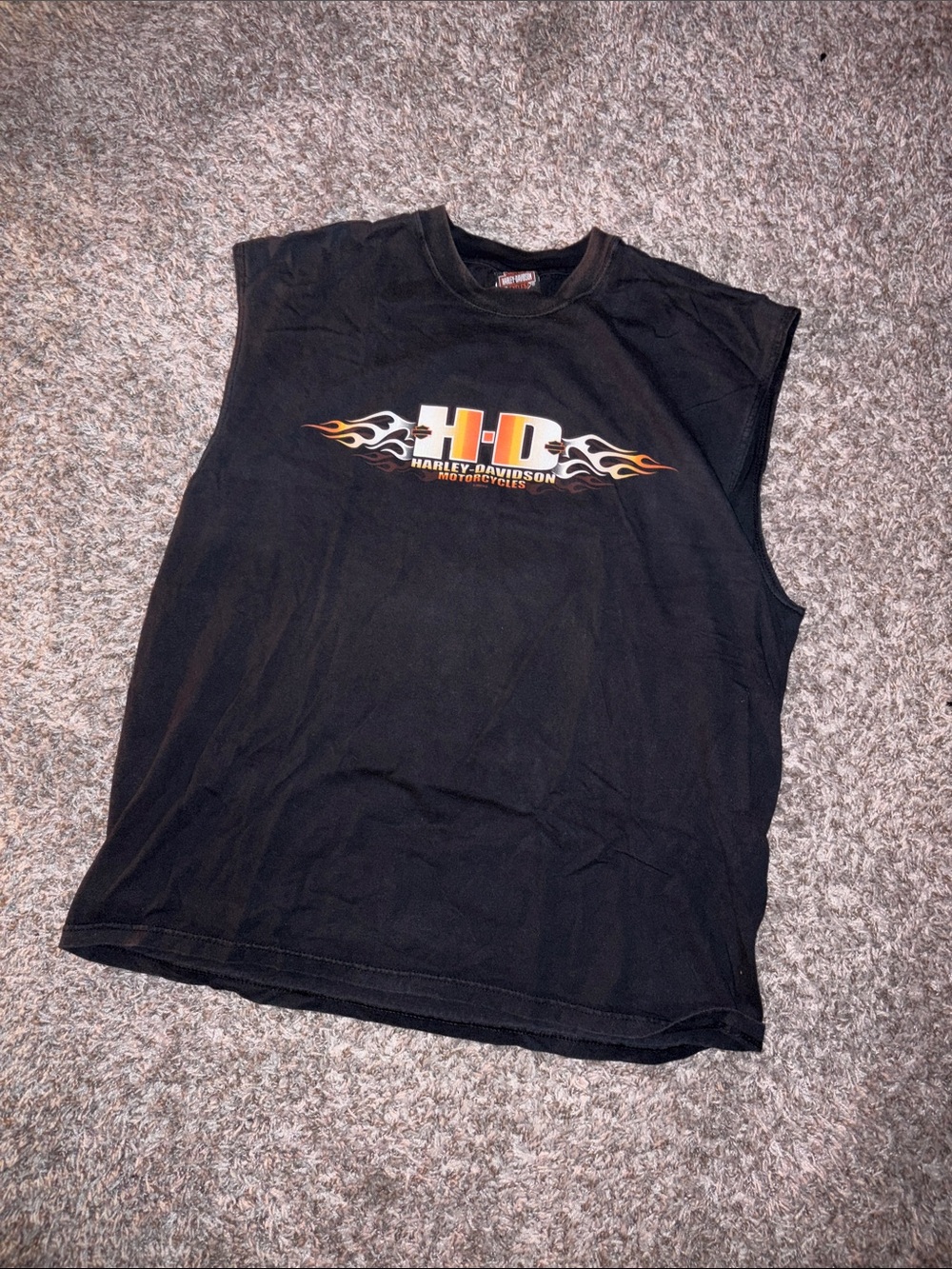 Harley-Davidson Black Tank with Orange and White Flame Logo
